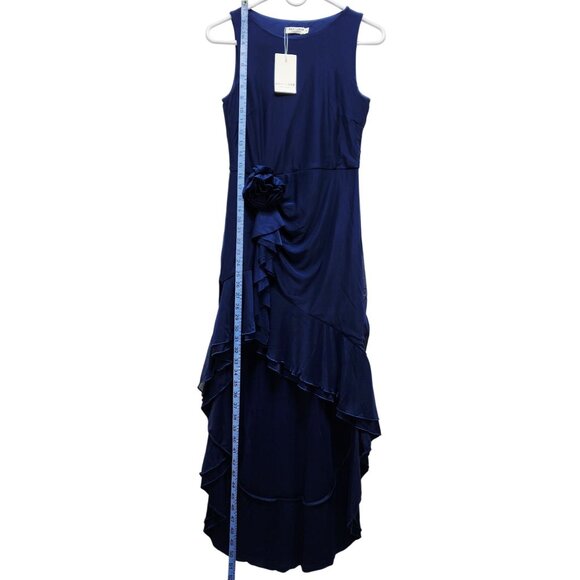 Berylove Womens Navy Blue Sleeveless Layered Ruffle Midi Dress  Rosette Detail S - Picture 6 of 9